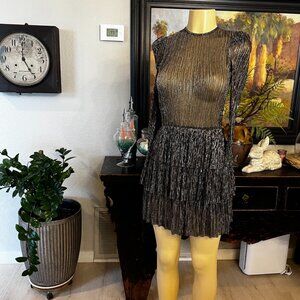 SABINA MUSA'YEV Silver, Copper & Black Metallic long sleeved SHEER DRESS